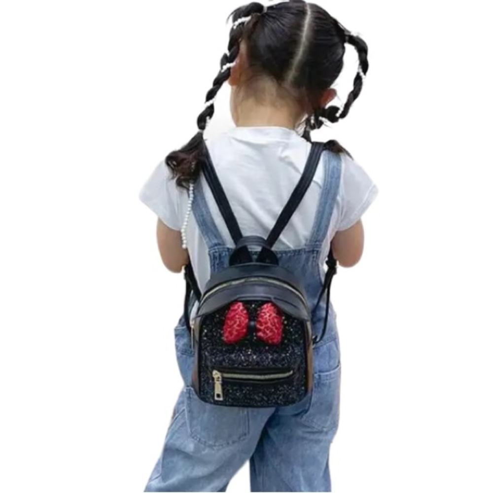 NEW Glitter/Sequin Mouse Ears Adjustable Straps Mini Backpack Black Gold Red